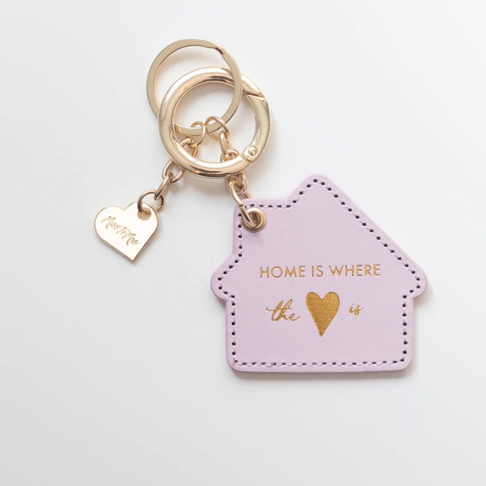 Pink Vegan Leather House Shaped Keychain